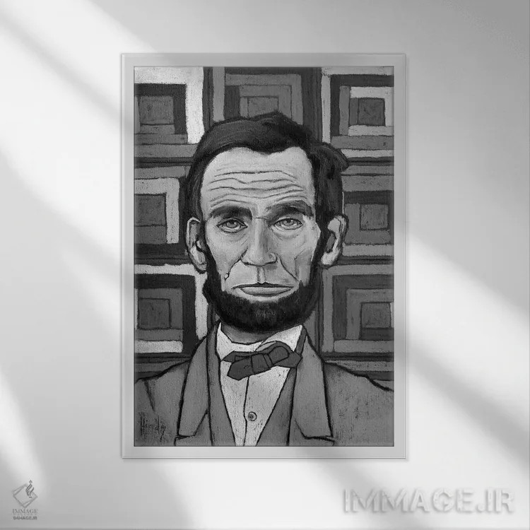 تابلو دکوراتیو لینکلن وصله دوزی شده اثر دیویدای هیندز - نمای قابدار سفید