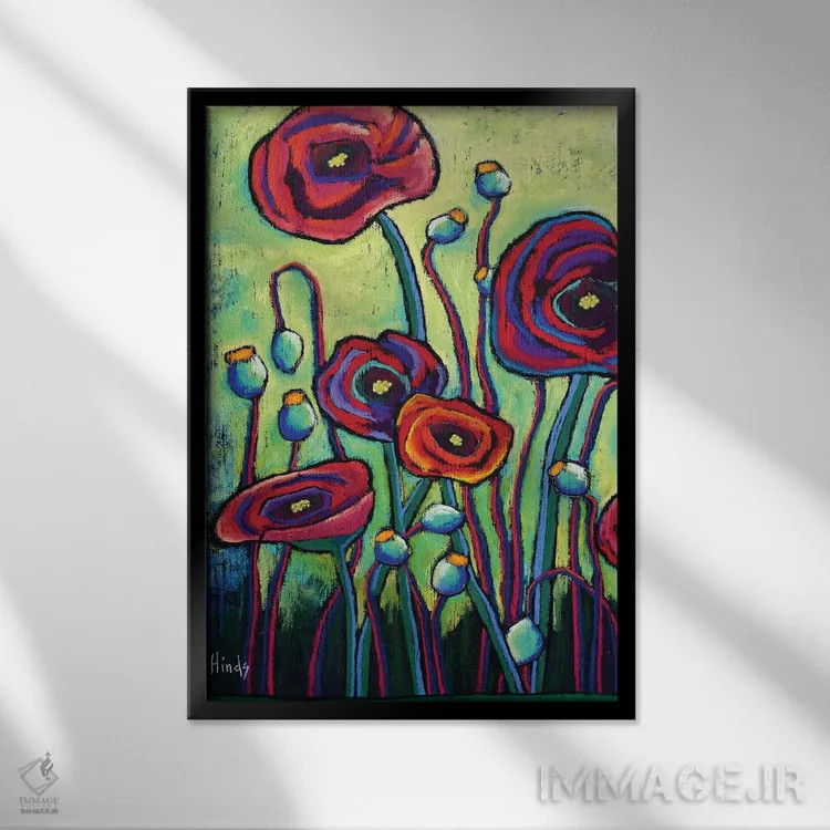 تابلو دکوراتیو شقایق ها II اثر دیویدای هیندز - نمای قابدار مشکی