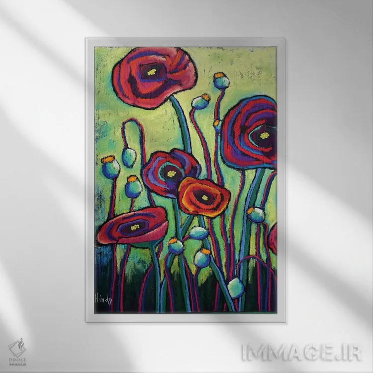 تابلو دکوراتیو شقایق ها II اثر دیویدای هیندز - نمای قابدار سفید