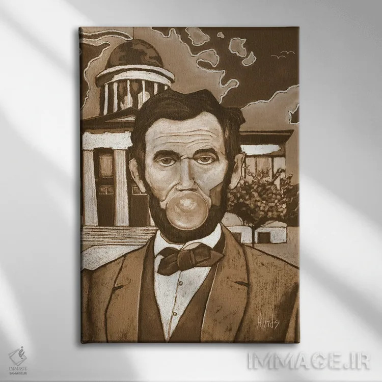 تابلو دکوراتیو لینکلن با آدامس بادکنکی اثر دیویدای هیندز - نمای روبهرو روی دیوار