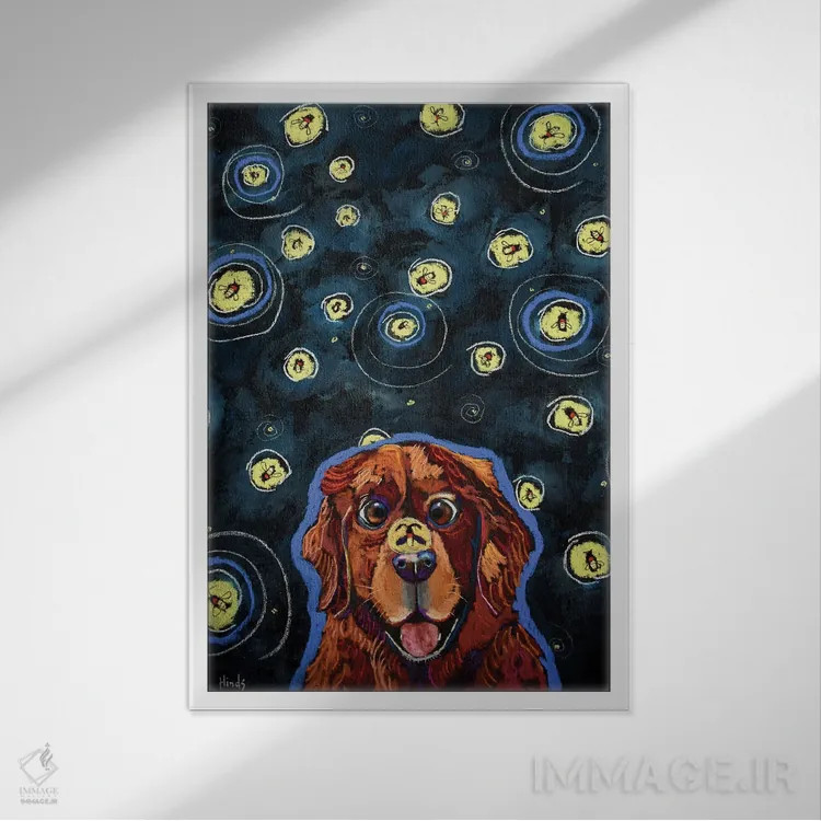 تابلو دکوراتیو زیگی و کرم های شب تاب اثر دیویدای هیندز - نمای قابدار سفید