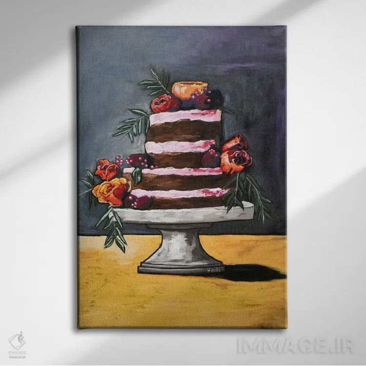 تابلو دکوراتیو کیک لبو و ترافل گل رز اثر دیویدای هیندز - نمای روبهرو روی دیوار