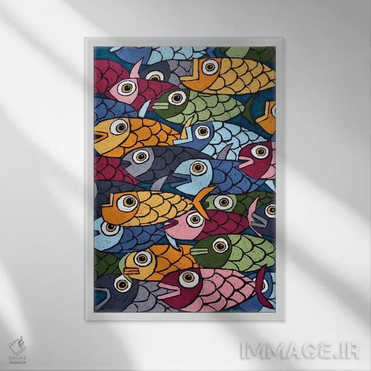 تابلو دکوراتیو ماهی انتزاعی اثر دیویدای هیندز - نمای قابدار سفید