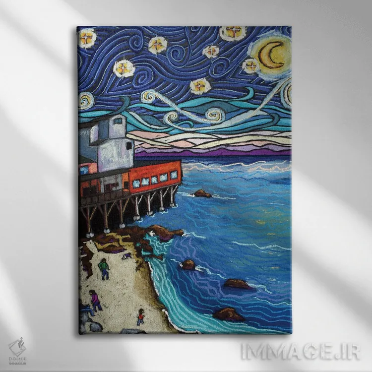 تابلو دکوراتیو شب پرستاره بر فراز خلیج مونتری اثر دیویدای هیندز - نمای روبهرو روی دیوار