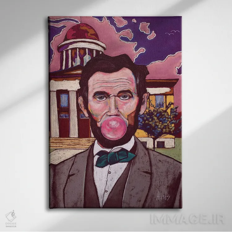 تابلو دکوراتیو لینکلن آدامس بادکنکی اثر دیویدای هیندز - نمای روبهرو روی دیوار