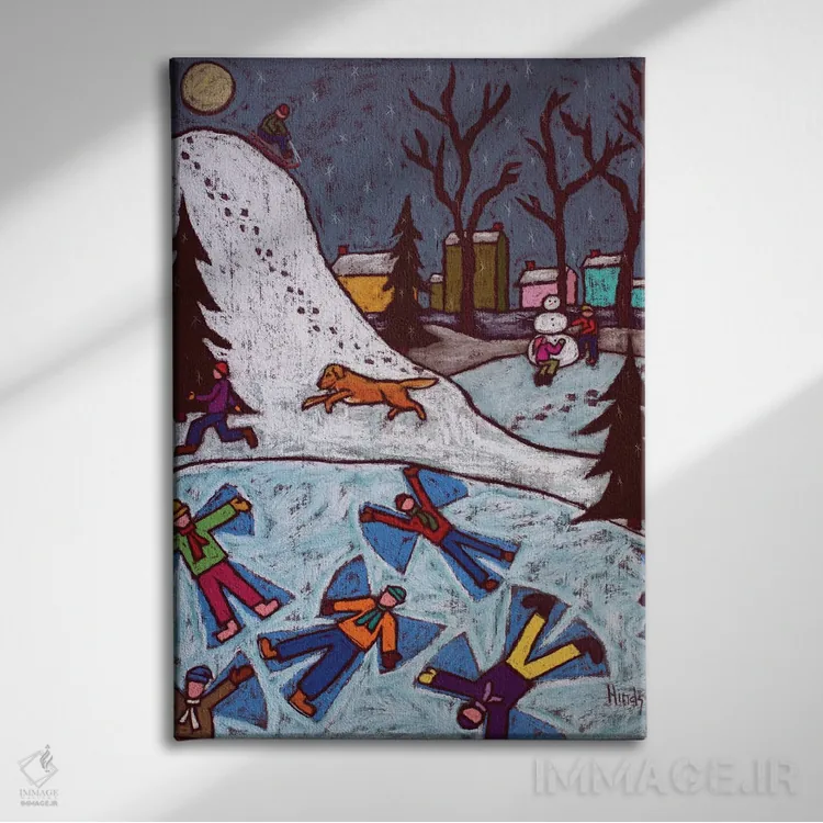 تابلو دکوراتیو تفریح در برف اثر دیویدای هیندز - نمای روبهرو روی دیوار