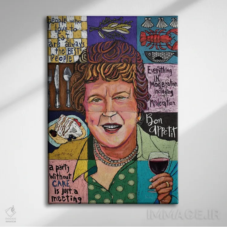 تابلو دکوراتیو کلاژ جولیا چایلد اثر دیویدای هیندز - نمای روبهرو روی دیوار