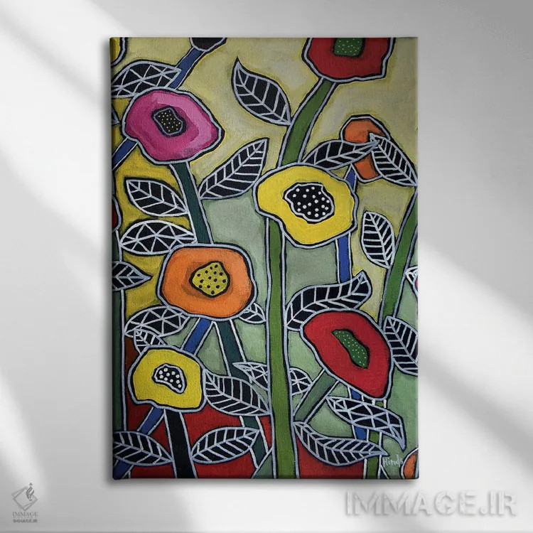 تابلو دکوراتیو موزاییک گل ها اثر دیویدای هیندز - نمای روبهرو روی دیوار