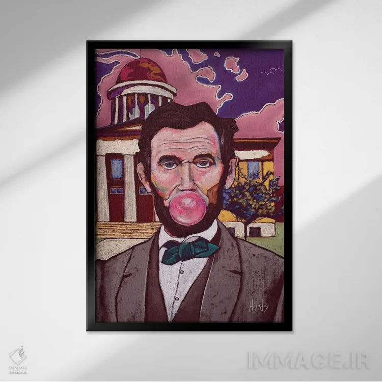 تابلو دکوراتیو لینکلن آدامس بادکنکی اثر دیویدای هیندز - نمای قابدار مشکی