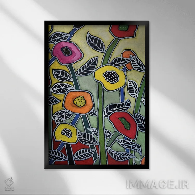 تابلو دکوراتیو موزاییک گل ها اثر دیویدای هیندز - نمای قابدار مشکی