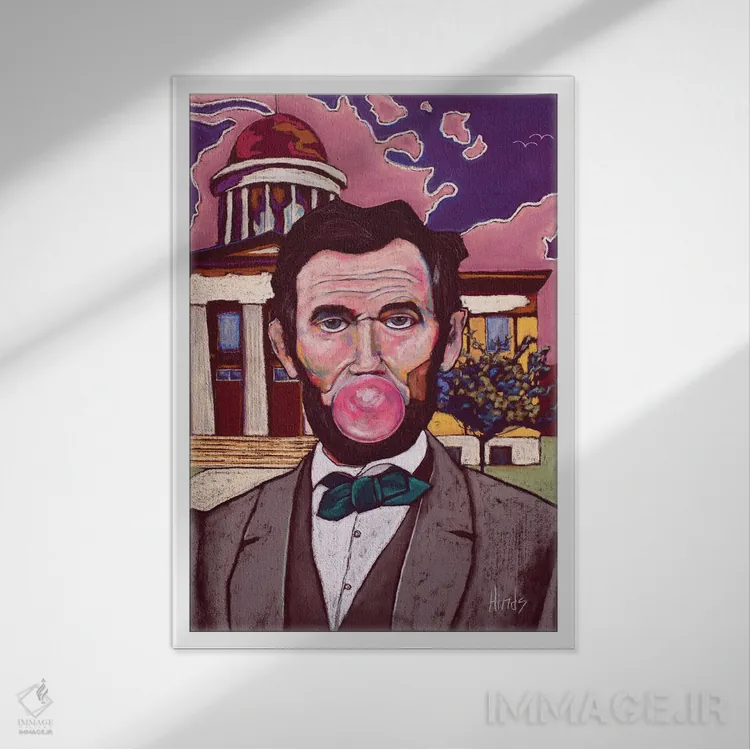 تابلو دکوراتیو لینکلن آدامس بادکنکی اثر دیویدای هیندز - نمای قابدار سفید