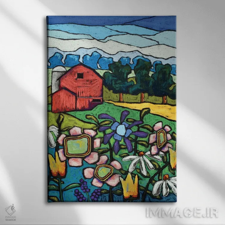 تابلو دکوراتیو گل ها در مزرعه اثر دیویدای هیندز - نمای روبهرو روی دیوار