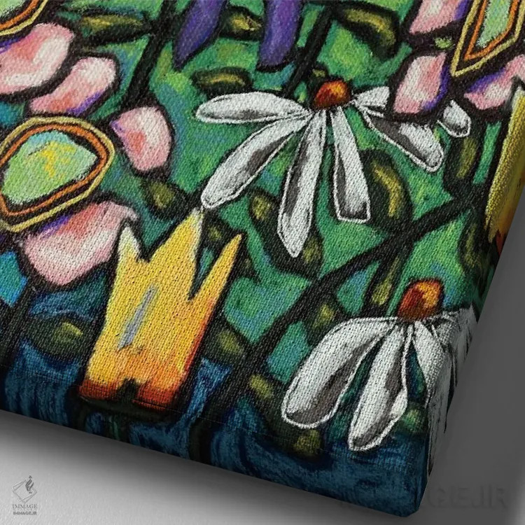 تابلو دکوراتیو گل ها در مزرعه اثر دیویدای هیندز - نمای نزدیک بافت بوم