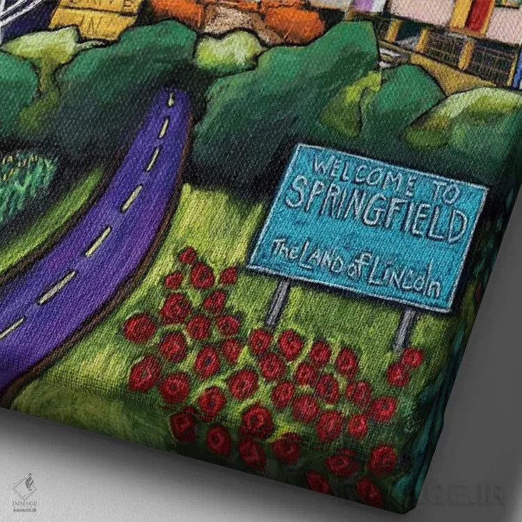 تابلو دکوراتیو به اسپرینگفیلد خوش آمدید اثر دیویدای هیندز - نمای نزدیک بافت بوم