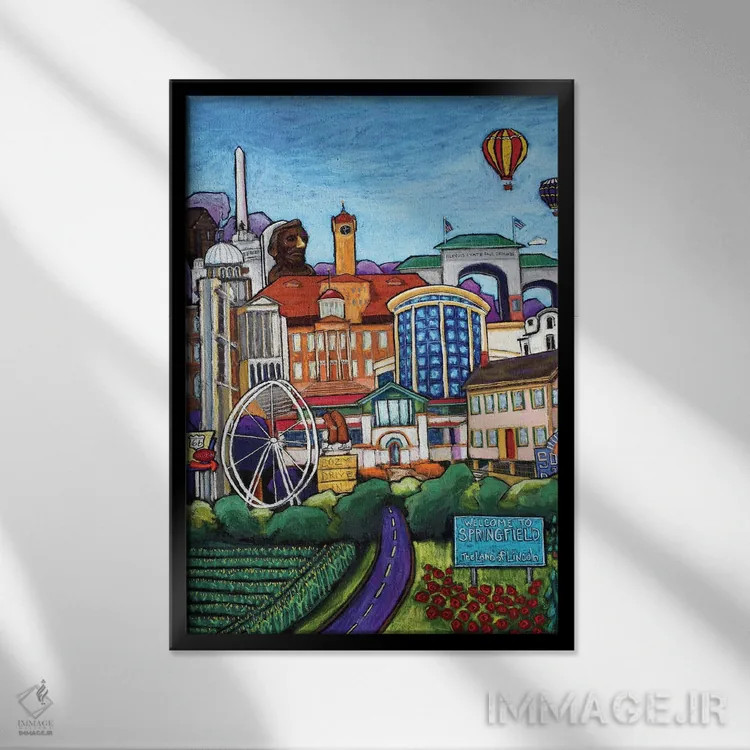 تابلو دکوراتیو به اسپرینگفیلد خوش آمدید اثر دیویدای هیندز - نمای قابدار مشکی