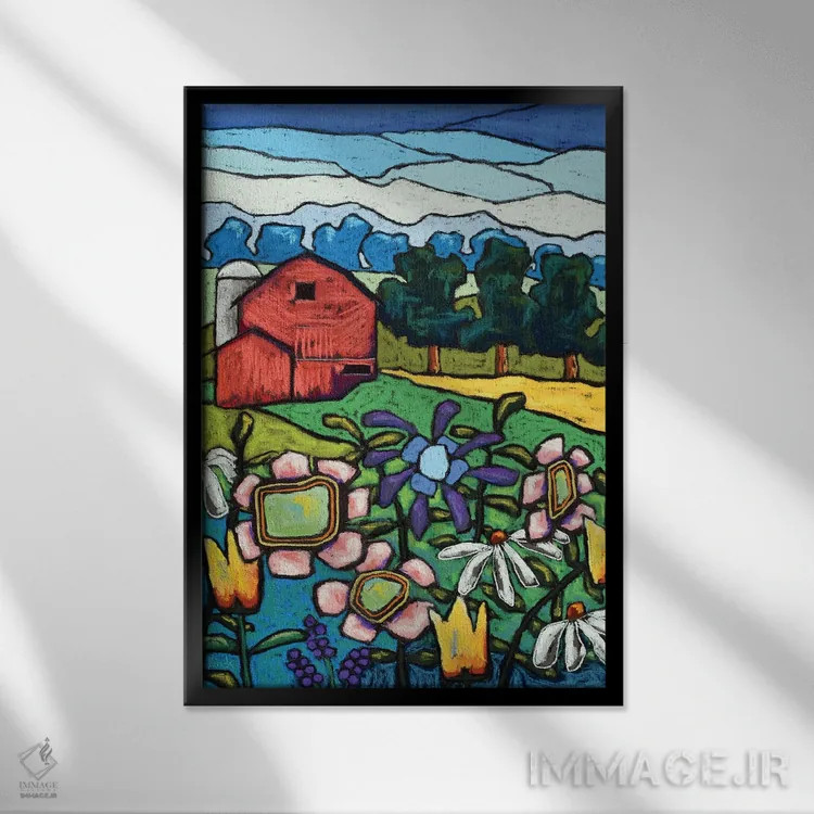 تابلو دکوراتیو گل ها در مزرعه اثر دیویدای هیندز - نمای قابدار مشکی