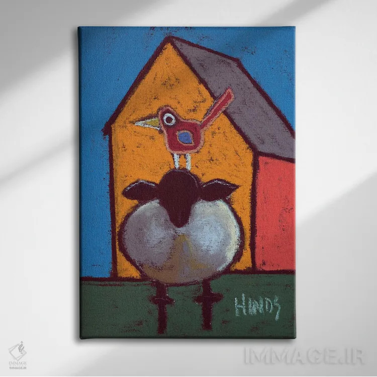 تابلو دکوراتیو گوسفند و طویله انتزاعی اثر دیویدای هیندز - نمای روبهرو روی دیوار