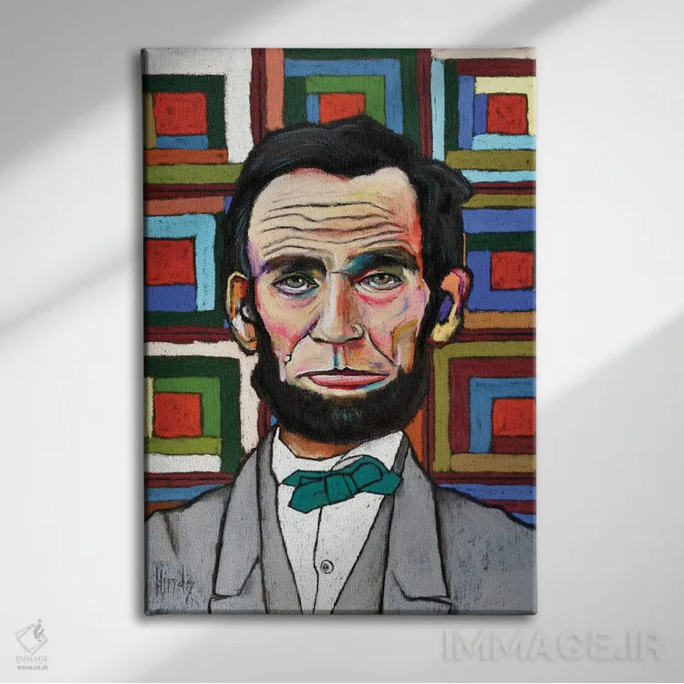 تابلو دکوراتیو لینکلن وصله دوزی شده اثر دیویدای هیندز - نمای روبهرو روی دیوار