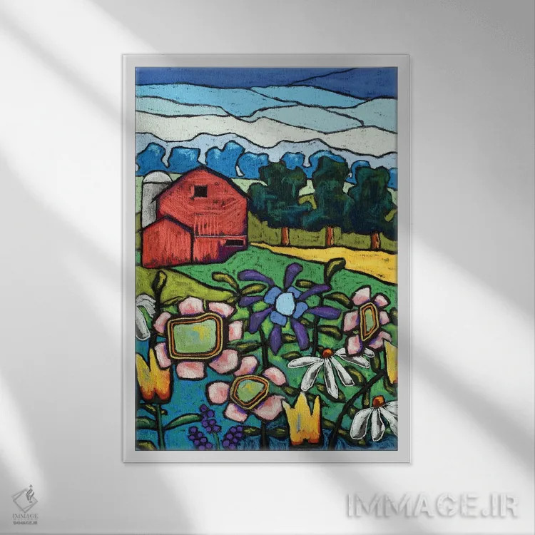 تابلو دکوراتیو گل ها در مزرعه اثر دیویدای هیندز - نمای قابدار سفید