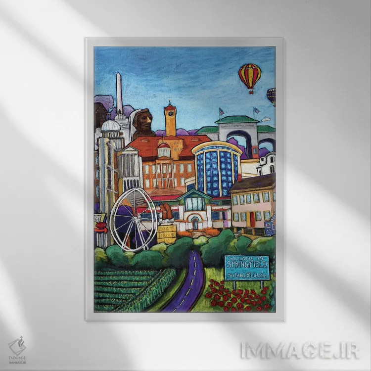 تابلو دکوراتیو به اسپرینگفیلد خوش آمدید اثر دیویدای هیندز - نمای قابدار سفید