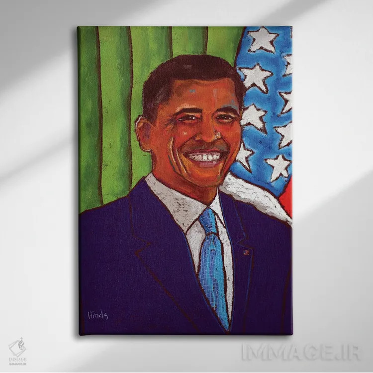 تابلو دکوراتیو باراک اوباما اثر دیویدای هیندز - نمای روبهرو روی دیوار
