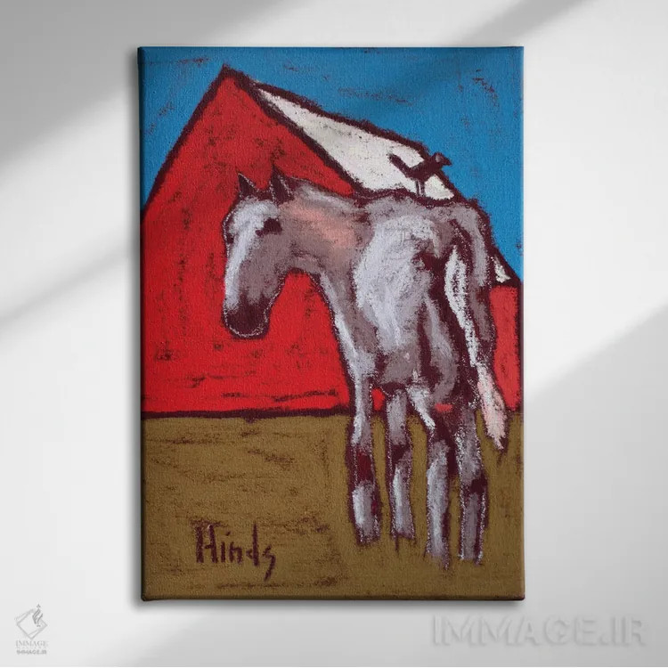 تابلو دکوراتیو اسب و طویله انتزاعی اثر دیویدای هیندز - نمای روبهرو روی دیوار