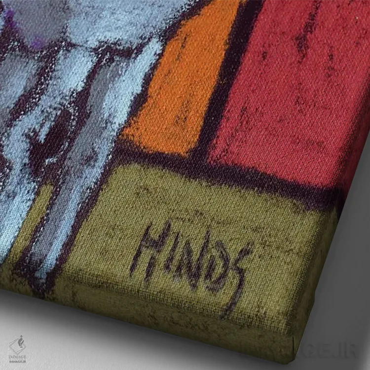 تابلو دکوراتیو گاو انتزاعی در حیاط طویله اثر دیویدای هیندز - نمای نزدیک بافت بوم