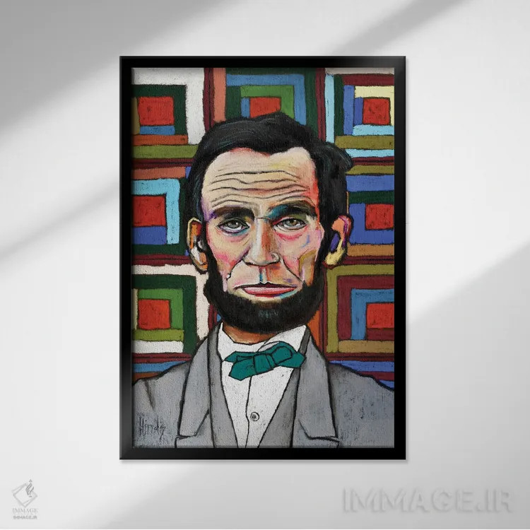 تابلو دکوراتیو لینکلن وصله دوزی شده اثر دیویدای هیندز - نمای قابدار مشکی