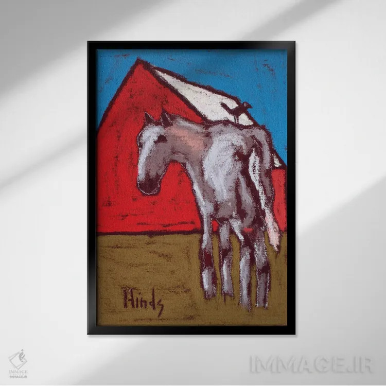 تابلو دکوراتیو اسب و طویله انتزاعی اثر دیویدای هیندز - نمای قابدار مشکی