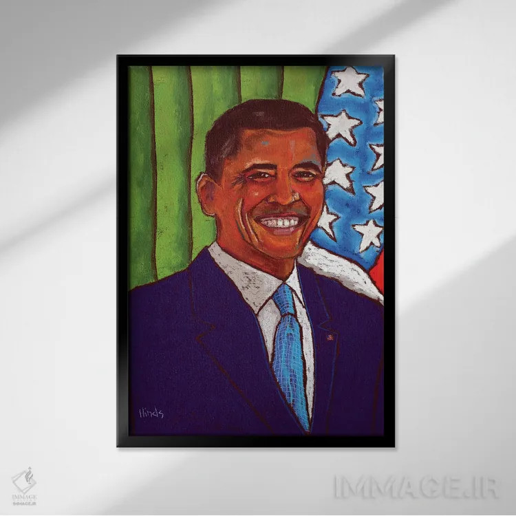 تابلو دکوراتیو باراک اوباما اثر دیویدای هیندز - نمای قابدار مشکی