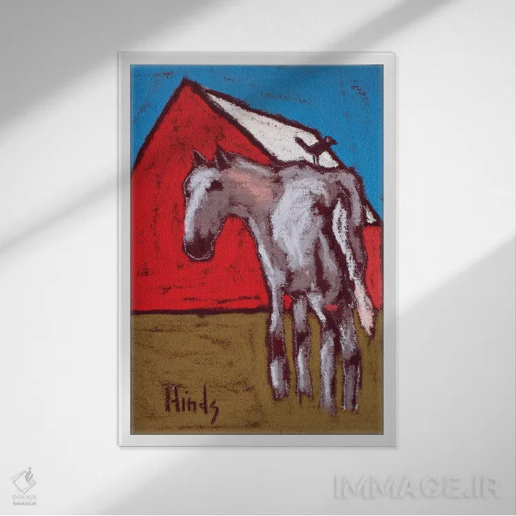 تابلو دکوراتیو اسب و طویله انتزاعی اثر دیویدای هیندز - نمای قابدار سفید