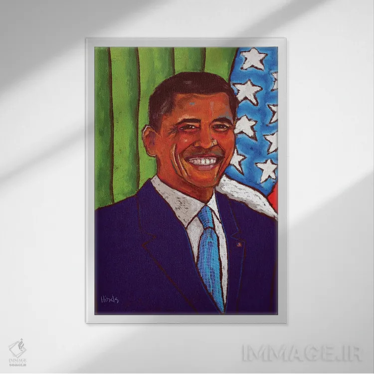 تابلو دکوراتیو باراک اوباما اثر دیویدای هیندز - نمای قابدار سفید
