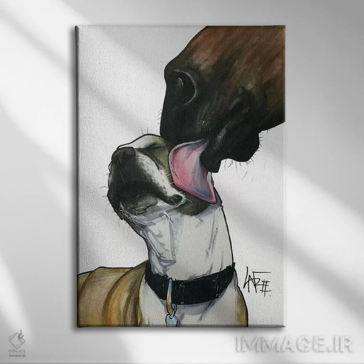 تابلو دکوراتیو اسب هدیه اثر کاریکاتورهای سگ - نمای روبهرو روی دیوار