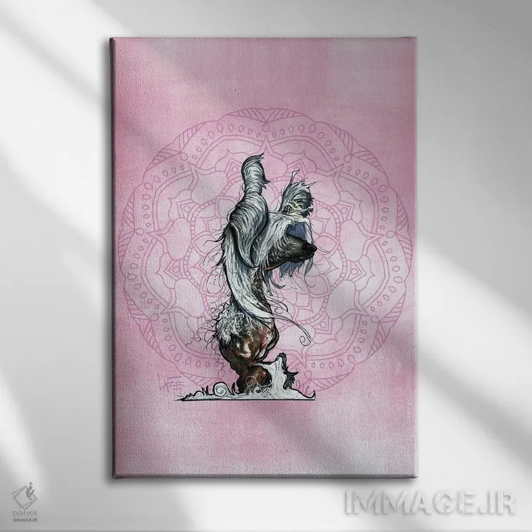 تابلو دکوراتیو کریستد چینی مراقبه گر اثر کاریکاتورهای سگ - نمای روبهرو روی دیوار