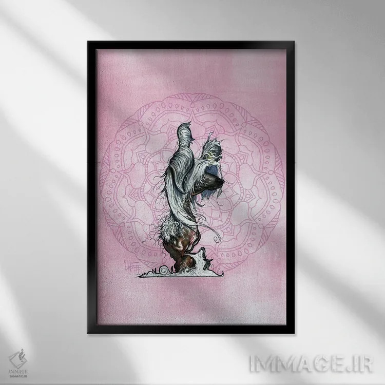 تابلو دکوراتیو کریستد چینی مراقبه گر اثر کاریکاتورهای سگ - نمای قابدار مشکی