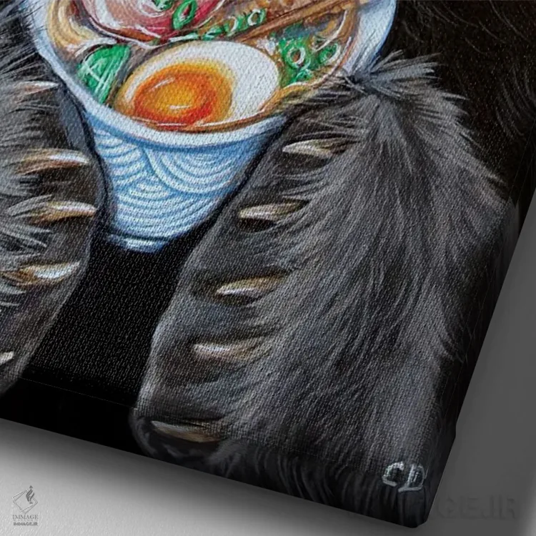 تابلو دکوراتیو خرس شکمو اثر سیندی دودس - نمای نزدیک بافت بوم