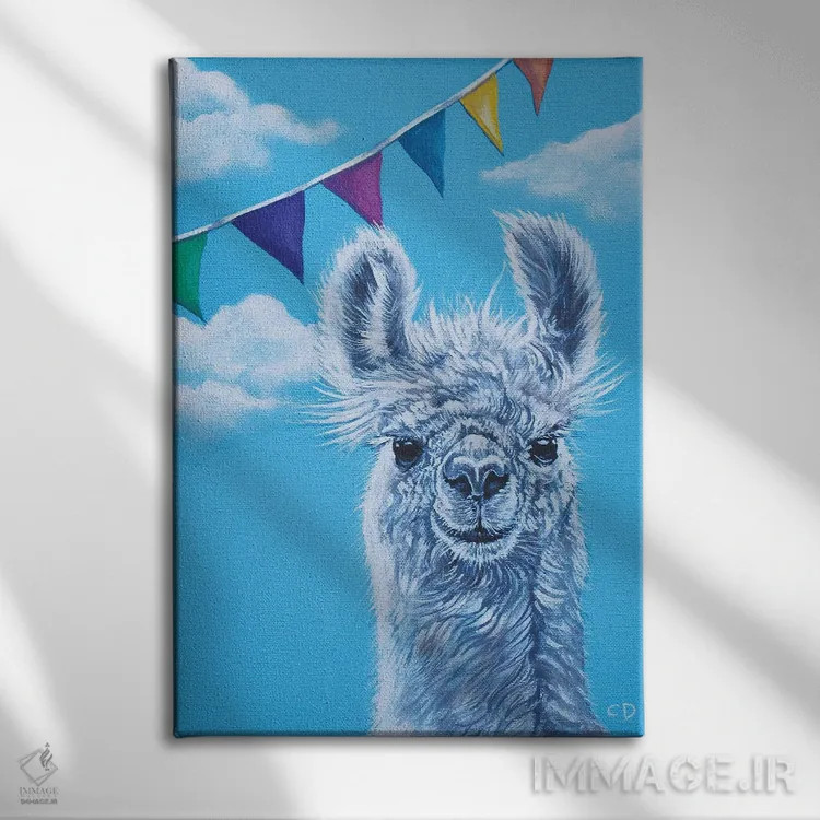 تابلو دکوراتیو مهمانی لاماها اثر سیندی دودس - نمای روبهرو روی دیوار