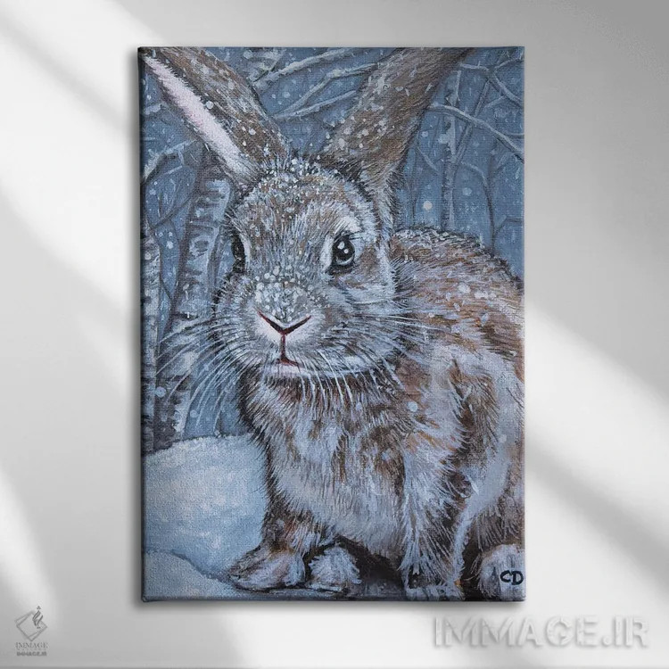 تابلو دکوراتیو خرگوش زمستانی اثر سیندی دودس - نمای روبهرو روی دیوار