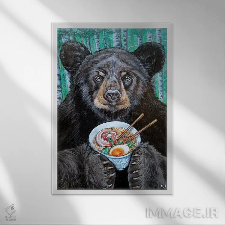 تابلو دکوراتیو خرس شکمو اثر سیندی دودس - نمای قابدار سفید