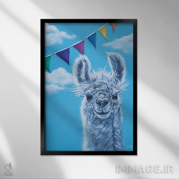 تابلو دکوراتیو مهمانی لاماها اثر سیندی دودس - نمای قابدار مشکی