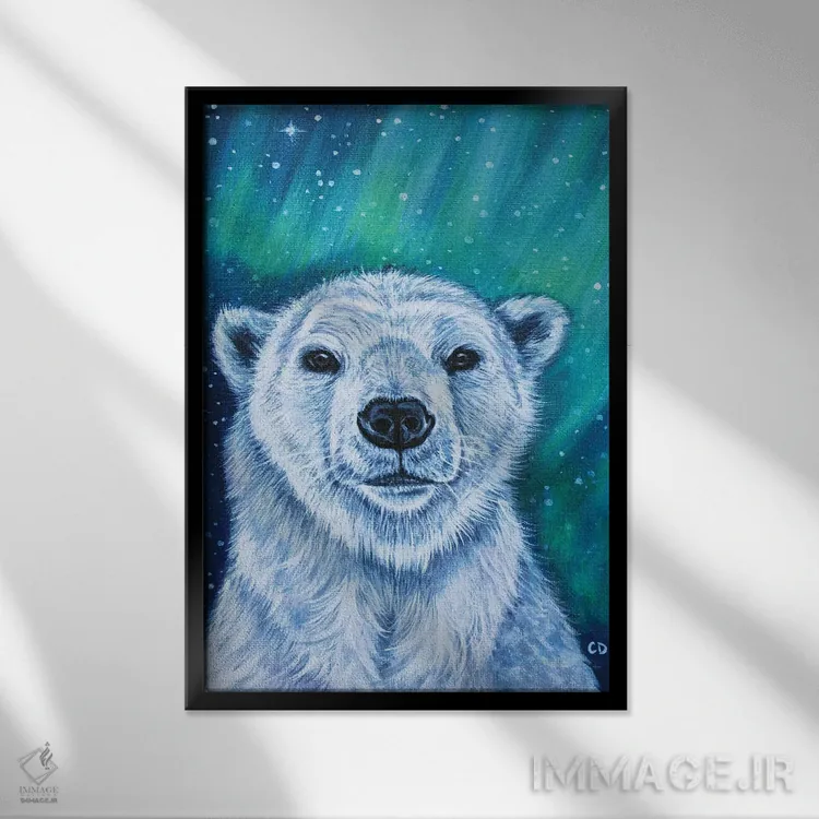 تابلو دکوراتیو خرس قطبی اثر سیندی دودس - نمای قابدار مشکی