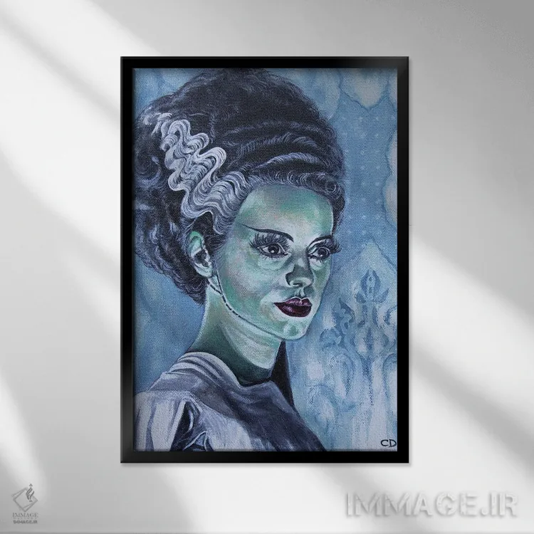 تابلو دکوراتیو عروس فرانکشتاین اثر سیندی دودس - نمای قابدار مشکی