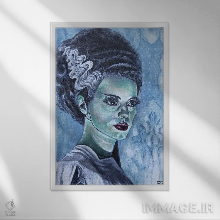 تابلو دکوراتیو عروس فرانکشتاین اثر سیندی دودس - نمای قابدار سفید