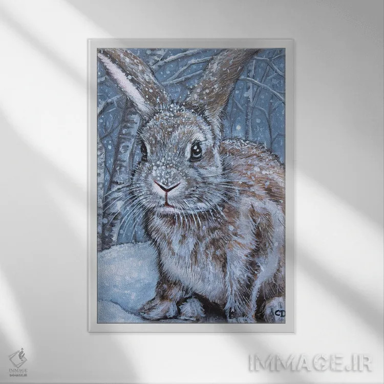 تابلو دکوراتیو خرگوش زمستانی اثر سیندی دودس - نمای قابدار سفید