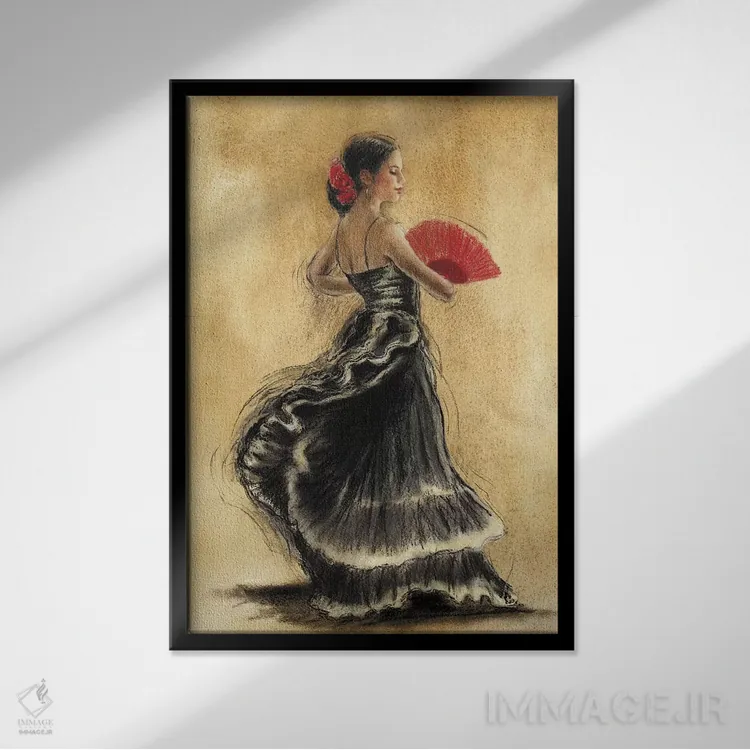 تابلو دکوراتیو رقاص فلامنکو II اثر کارولین گلد - نمای قابدار مشکی