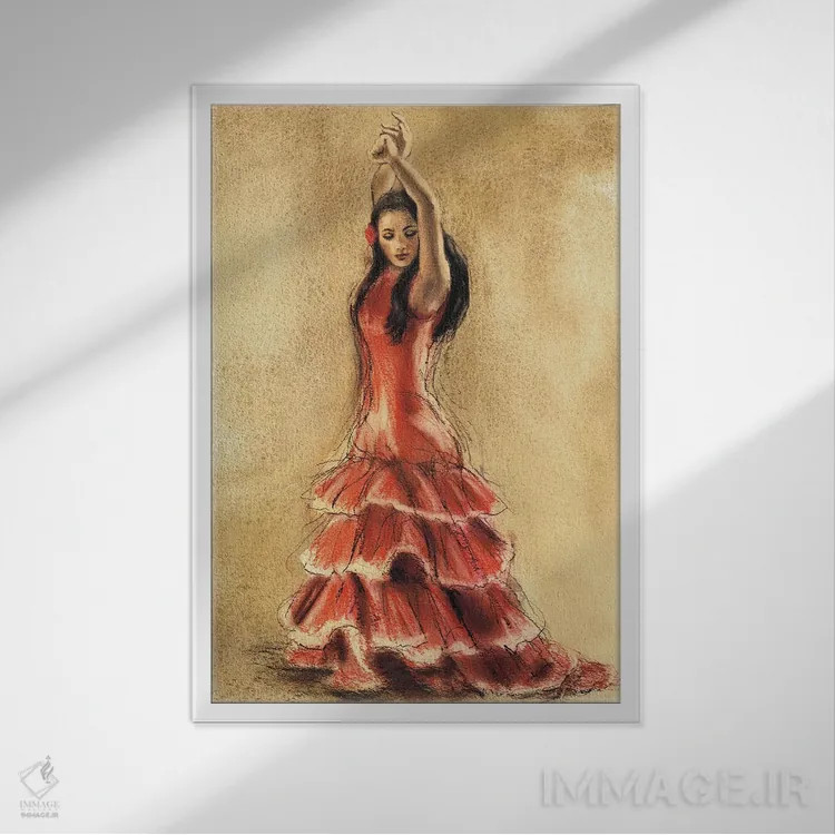 تابلو دکوراتیو رقاص فلامنکو I اثر کارولین گلد - نمای قابدار سفید