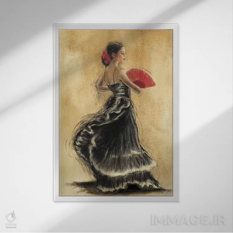 تابلو دکوراتیو رقاص فلامنکو II اثر کارولین گلد - نمای قابدار سفید