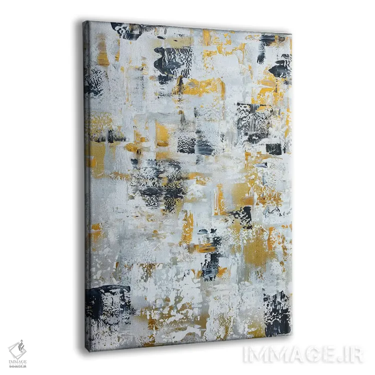 تابلو دکوراتیو انتزاع نقره ای خاکستری طلایی اثر مارسی چپمن - نمای پرسپکتیو محصول
