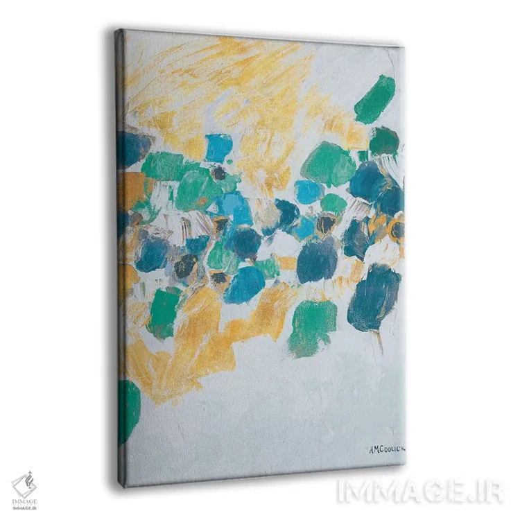 تابلو دکوراتیو گره های طلایی و سبزآبی اثر آن مری کولیک - نمای پرسپکتیو محصول