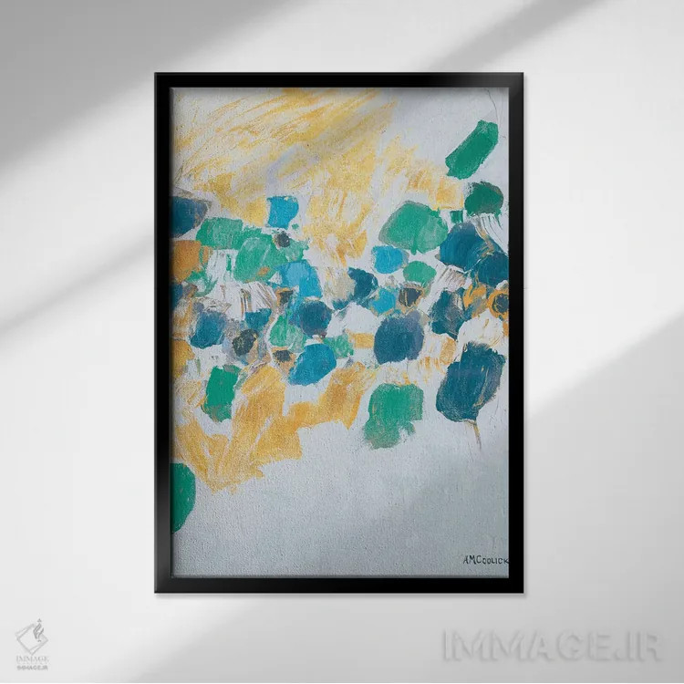 تابلو دکوراتیو گره های طلایی و سبزآبی اثر آن مری کولیک - نمای قابدار مشکی